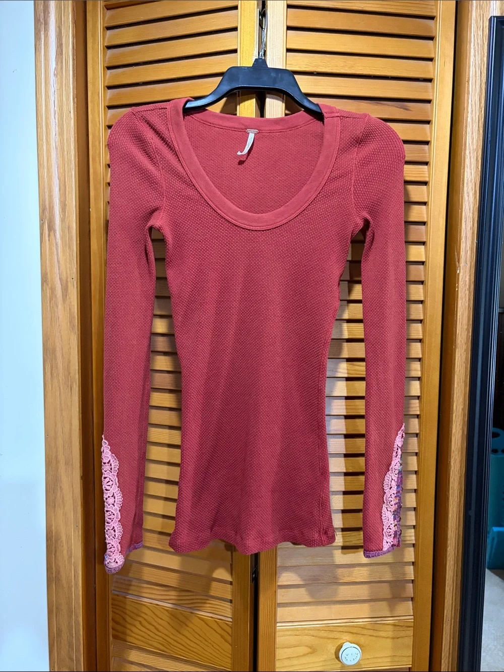 Free People Meadow Fiesta Cuff Thermal Top Crimson XS